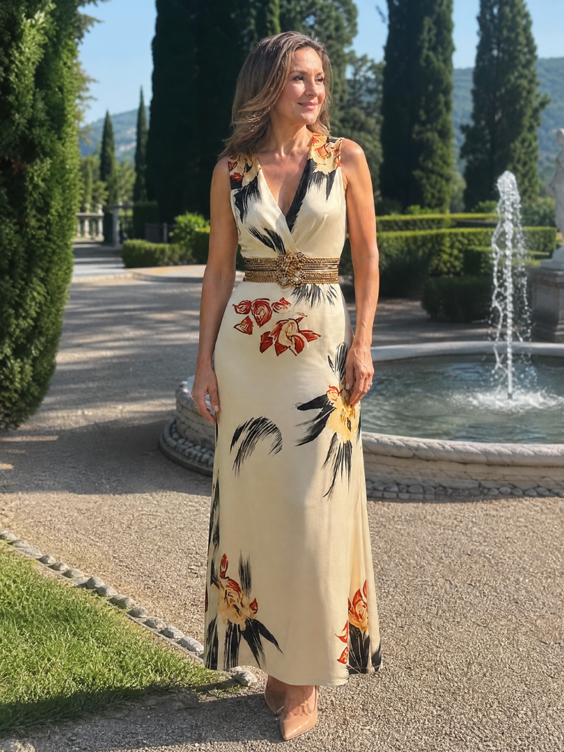Loimen | Vestido midi de estampado floral sin mangas con escote en V