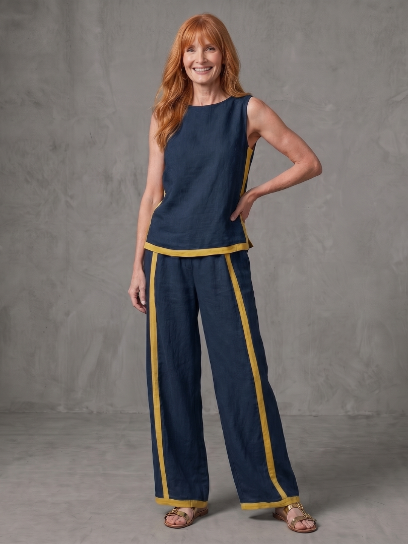Inara | Top sin mangas y conjunto de pantalones de pierna ancha con contraste