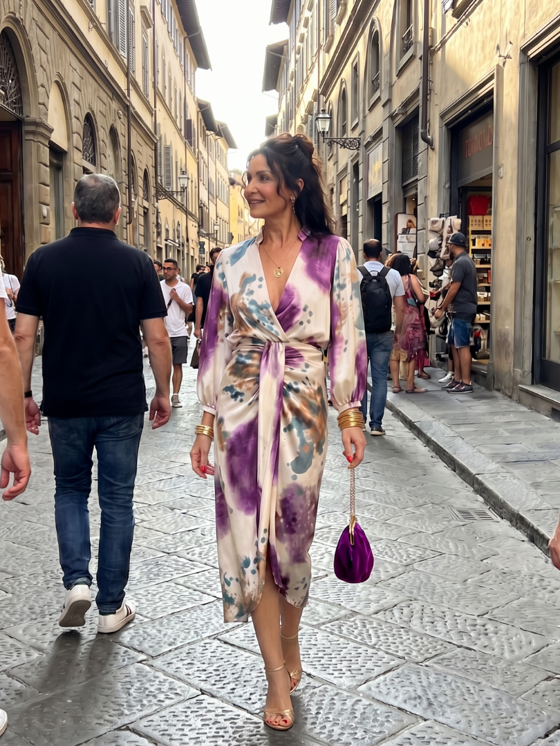 Valentina | Vestido midi estampado cruzado con lazo en la cintura