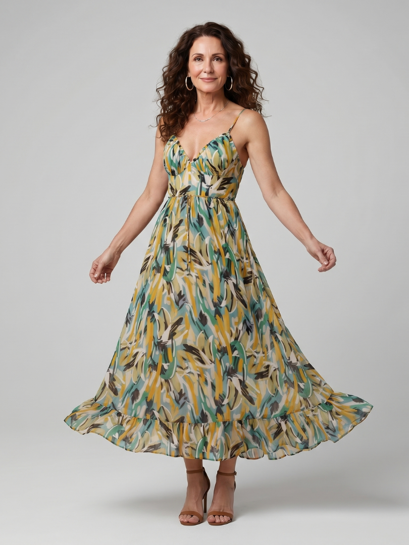 Quill | Vestido midi de tirantes finos con estampado abstracto