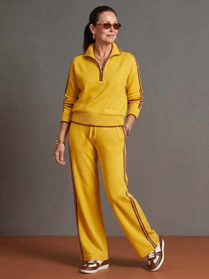 Rain | Conjunto de sudadera con cuello de cremallera y manga larga y pantalón con franja lateral