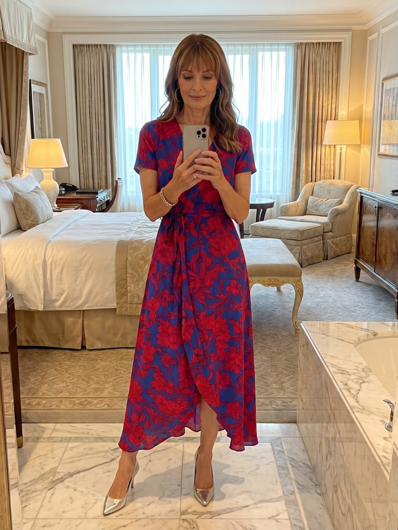 Priya | Vestido midi cruzado de manga corta con estampado floral