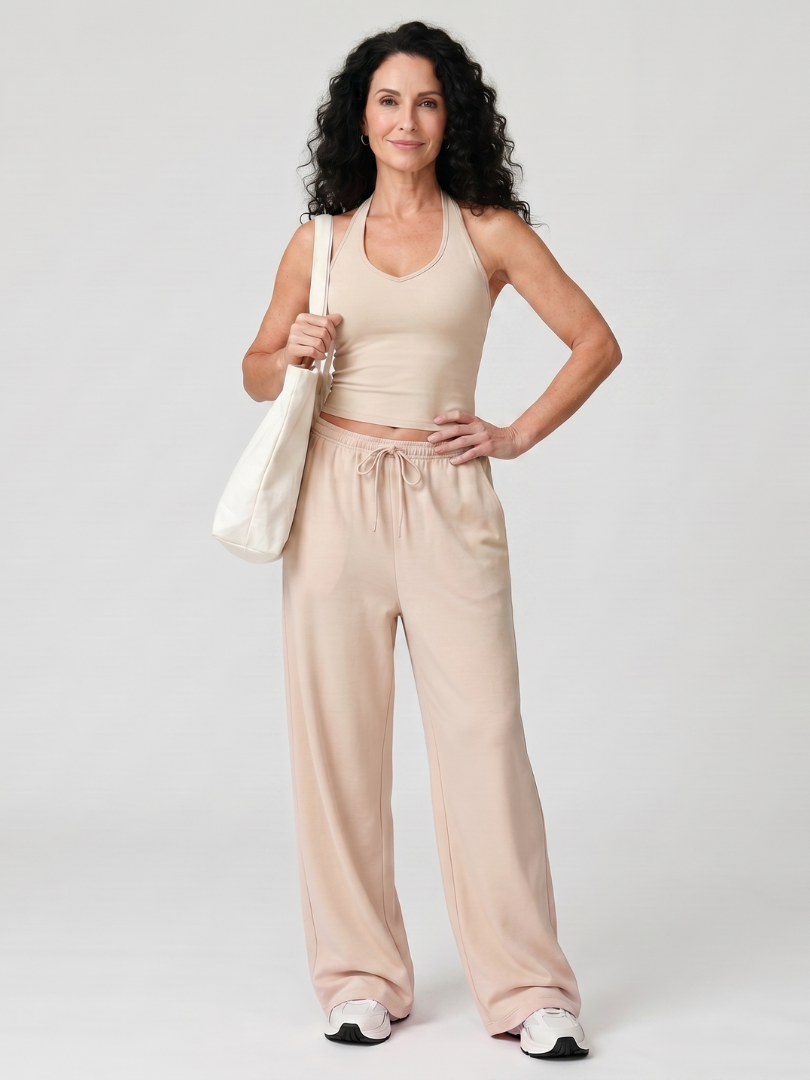 Helena | Top sin mangas con escote redondo y pantalones de pierna ancha