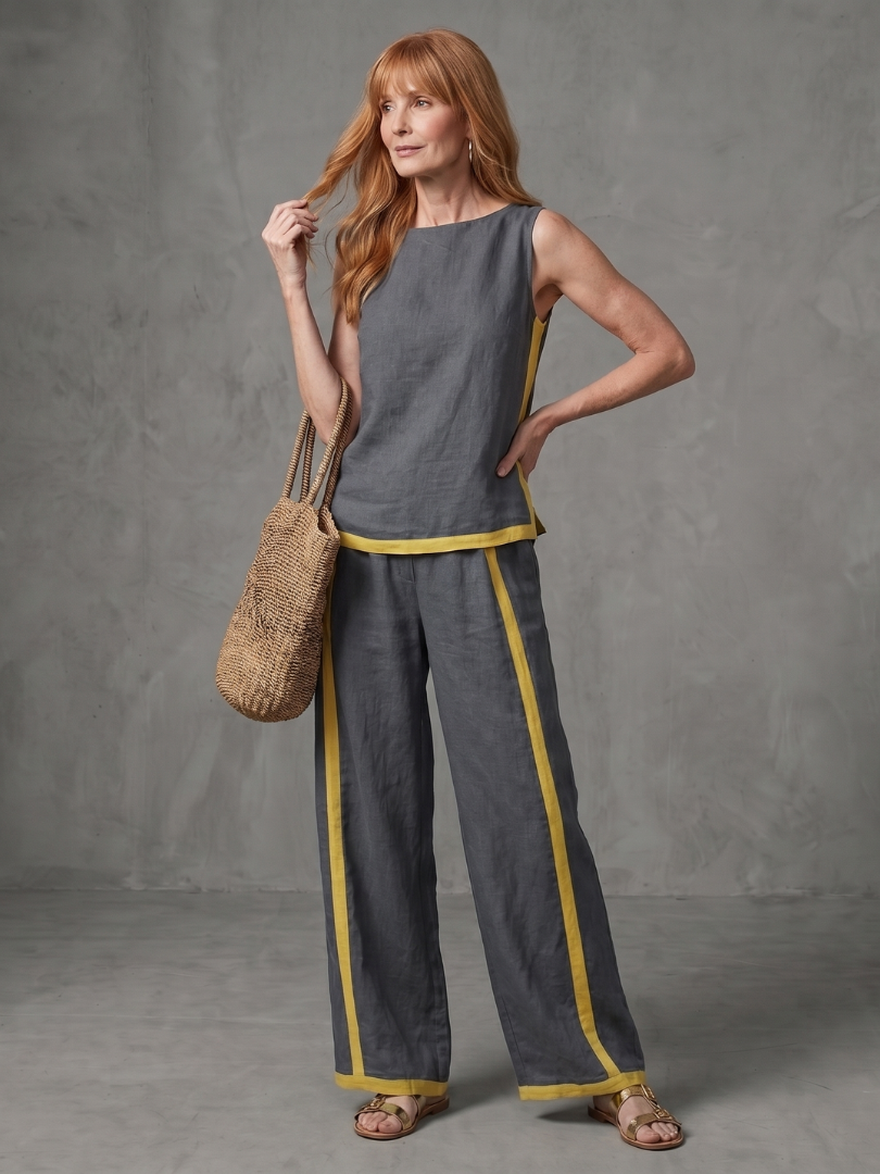 Inara | Top sin mangas y conjunto de pantalones de pierna ancha con contraste