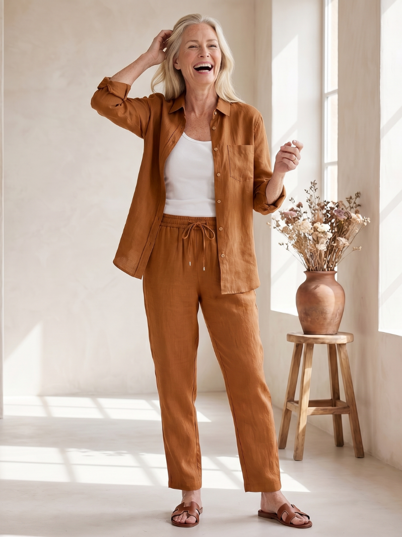 Noor | Conjunto de camisa de manga larga y pantalones entallados