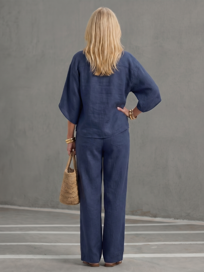 Amity | Conjunto de túnica y pantalones de corte relajado con botones frontales