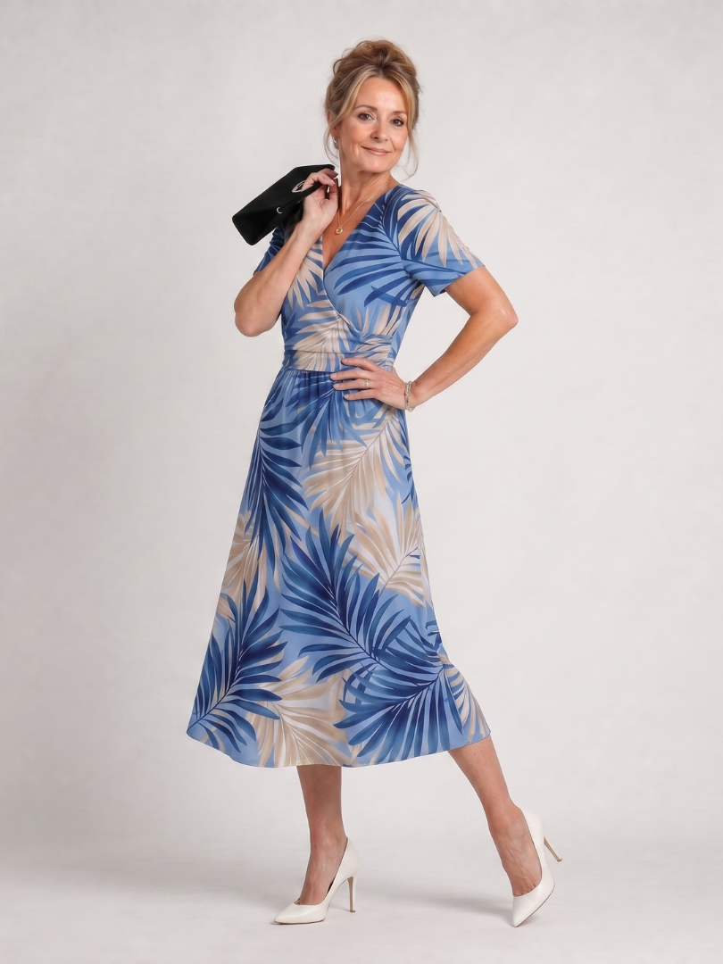 Marion | Vestido midi de manga corta con escote en V y estampado floral