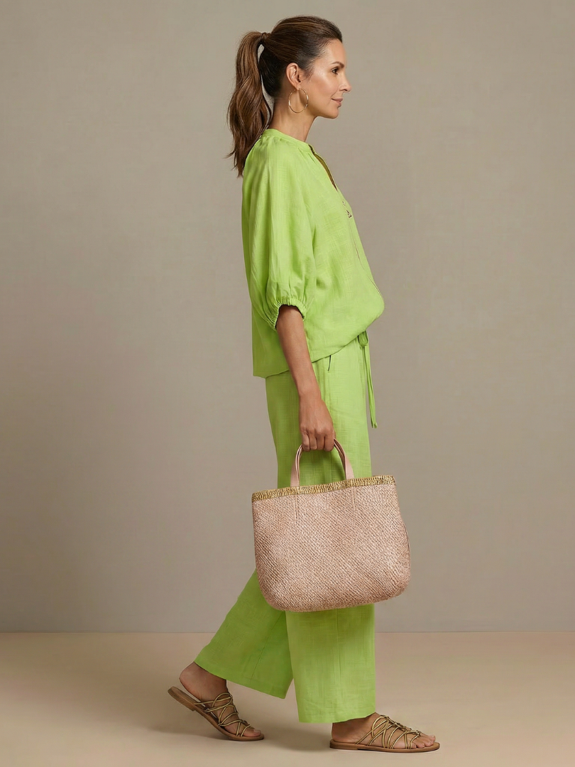 Natalia | Top blusón con cremallera frontal y conjunto de pantalón de pierna ancha