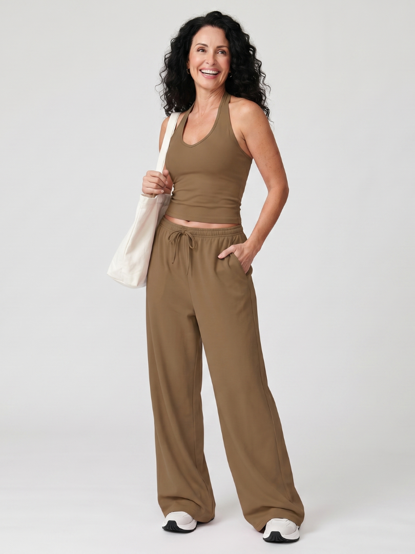 Helena | Top sin mangas con escote redondo y pantalones de pierna ancha