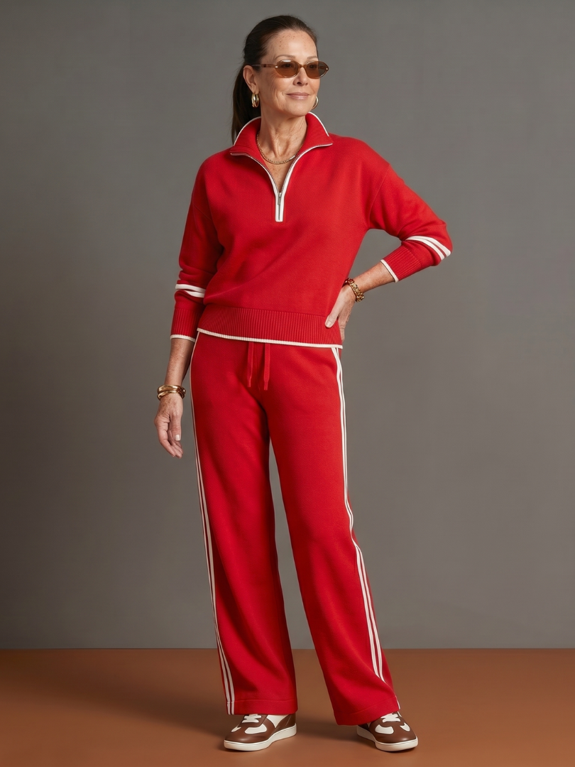 Rain | Conjunto de sudadera con cuello de cremallera y manga larga y pantalón con franja lateral